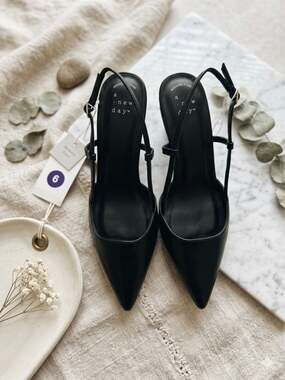 A New Day Black Pointed Toe Slingback Heels - Size 6